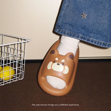 細細條 小浣熊卡通涼拖鞋男女夏EVA厚底外穿防滑可愛情侶居家拖鞋