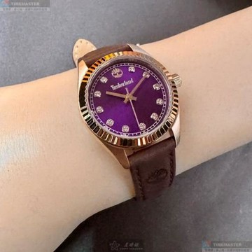 TimberLand 天柏藍女錶 22mm 玫瑰金圓形精鋼錶殼 紫色簡約, 中三針顯示, 鑽圈錶面款 TL57202