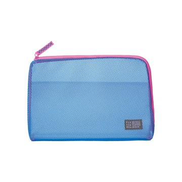 日本KING JIM - 網格拉鍊輕巧收納包-藍 (L(18.5×28×4.5cm))