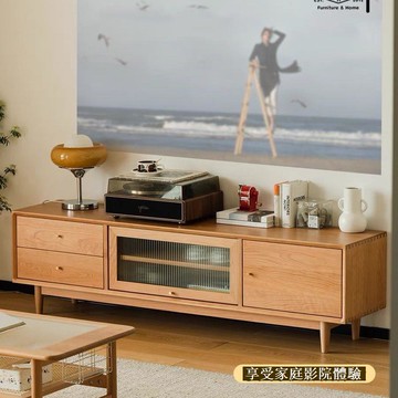 免運 電視櫃 日式電視櫃  電視柜組合櫻桃色日式實木客廳家用落地北歐小戶型現代簡約儲物柜 可開發票 全館八折 工廠現貨直銷 新品特價 h9029