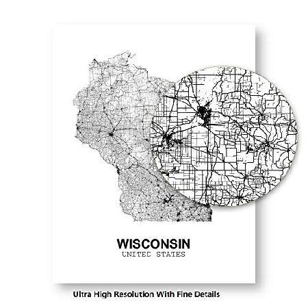 Eleville 18X24 Unframed Wisconsin United States Country View Abstract Road Modern Map Art Print Canvas Poster Wall Office Home Decor Minimalist Line A