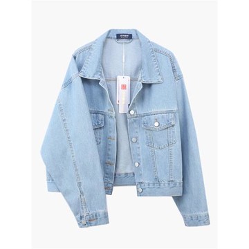 2025早春新款淺藍純色牛仔外套女短款韓版長袖寬松顯瘦牛仔褂上衣
