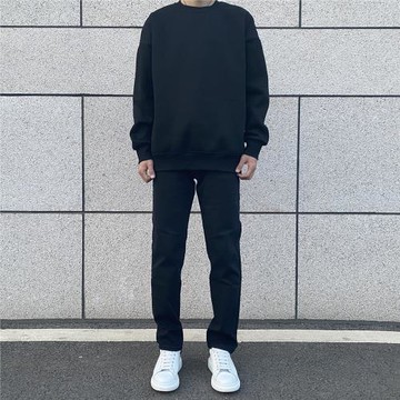 CEZPHISON黑色彈力牛仔褲高街顯瘦休閑長褲春秋直筒水洗褲子男