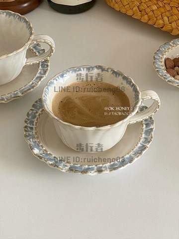 宮廷風煙藍系列下午茶陶瓷咖啡杯碟有格調紅茶咖啡牛奶杯子【步行者戶外生活館】