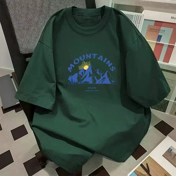 【台灣出貨】100%純棉 t恤男生 韓系衣服 休閒上衣 日系衣服 寬t 印花上衣 五分袖t恤 男裝 綠 大碼 簡約休閒款