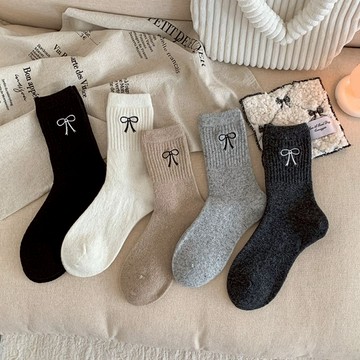 堆堆襪 無骨羊毛加厚刺繡蝴蝶結堆堆襪 羊毛堆堆襪 加厚堆堆襪 刺繡蝴蝶結襪 羊毛襪 加厚保暖襪 台灣賣家 台灣出貨