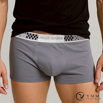 YMM 代碼方格字母織帶合身四角褲 平口褲-單件-淺灰