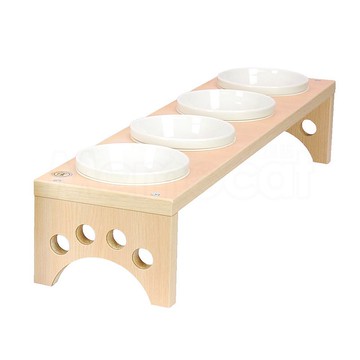 【MOMOCAT】四口小型犬貓餐桌 天然白橡色 碗架附瓷碗