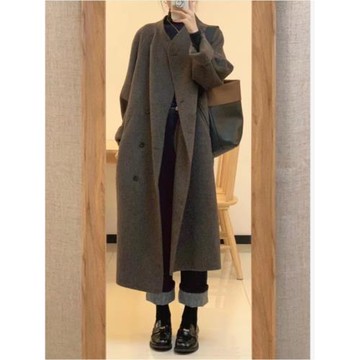 雙面羊絨大衣女2025秋冬新款韓版中長款高級感摩卡棕色羊毛呢外套