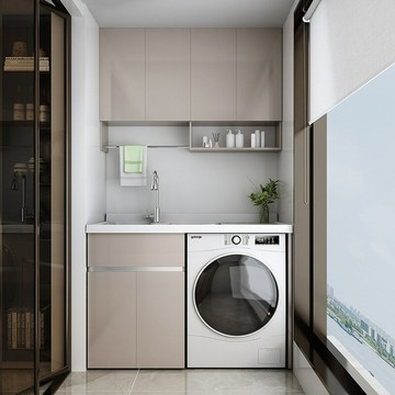 【含稅/免運】 不銹鋼陽臺洗衣機柜洗臉洗手臺盆一體柜滾筒洗衣機伴侶組合切角