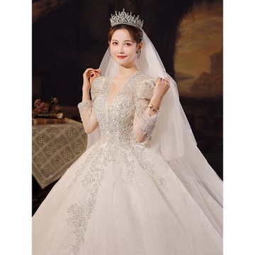 長袖主婚紗新款2025新娘主紗高級質感小個子結婚高端重工在逃公主