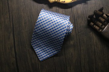 藍色小格子色織領帶商務禮盒裝necktie