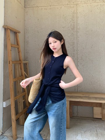 【missy shop】性感有度針織綁帶收腰上衣-77414