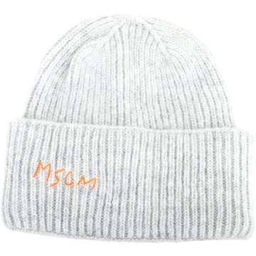MSGM 螢光橘縫線字母反褶粗針織毛帽(淺灰色)