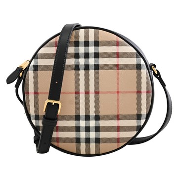 BURBERRY 8058005 NEW LOUISE 品牌格紋斜背圓餅包.黑邊