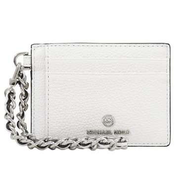 MICHAEL KORS Jet Set Charm 浮雕LOGO鍊條掛飾卡夾.白