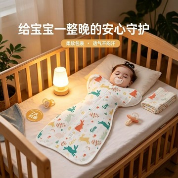 綠安禾🚚 嬰兒防驚跳睡袋新生兒投降式純棉小月齡夏季透氣襁褓防驚嚇神器