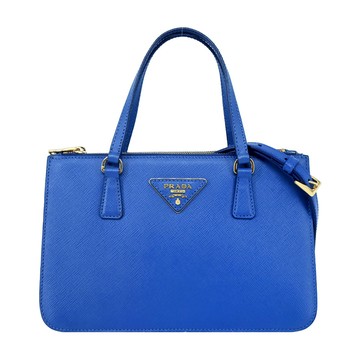 【展示品】PRADA 三角鐵牌 Saffiano防刮皮革手提/斜背包(寶藍)