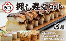 押し寿司セット(焼き鯖寿司、小鯛の押し寿司、炙り穴子の押し寿司) 3種20貫入《大人気返礼品！》／ 越前名物 おすし 押し寿司 鯖 鯛 穴子 カット済 取り分け お手軽 あわら