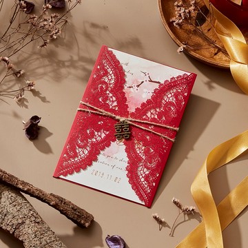 午夜愛琴海 - 雷射雕刻喜帖 (鐵囍字+綁繩)