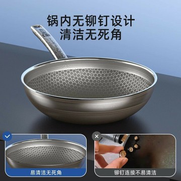 免運 開立發票 鍋具 炒鍋 煎鍋 不粘鍋炒鍋家用炒菜鍋鈦蜂窩涂層不銹鋼鍋電磁爐官方正品