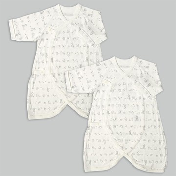 akachan honpo - 長袖蝴蝶裝2件組-按扣款 玩具箱-米白色 (50~60cm)