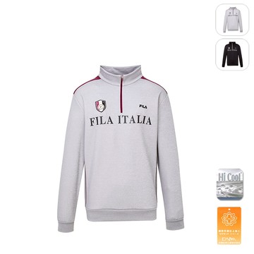 【FILA】男性 吸濕排汗 長袖半門襟T恤-深麻灰 1TEY-5723-MY