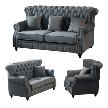 文創集 伯特法式灰輕柔絨布沙發椅組合(1+2+3人座組合)-202x90x102cm免組