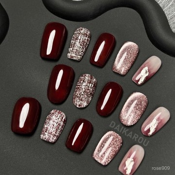 💥加一爆款💥【紅妝】安可拉紅穿戴甲 聖誕穿戴甲 短方穿戴甲 中方穿戴甲 中橢圓穿戴甲 新年禮物 中長款美甲