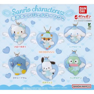 全套6款 日本正版 三麗鷗角色 夢境天使吊飾 P2 扭蛋 轉蛋 凱蒂貓 大耳狗 帕恰狗 人魚漢頓 可樂鈴 山姆企鵝 BANDAI 萬代 - 769207