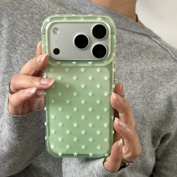 暈染漸變霧感青提奶綠星星適用防摔手機殼 iphone17手機殼 16 15保護殼 簡約設計