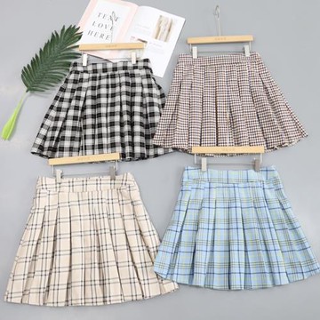 柜貨 春夏裝 女大童成人少女百搭百褶格子裙 JK系列短裙 腰裙媛