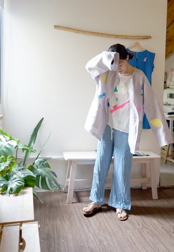 補貨中 灰灰小狗、月亮、彎彎餅乾、水滴亞麻口袋遮陽外套