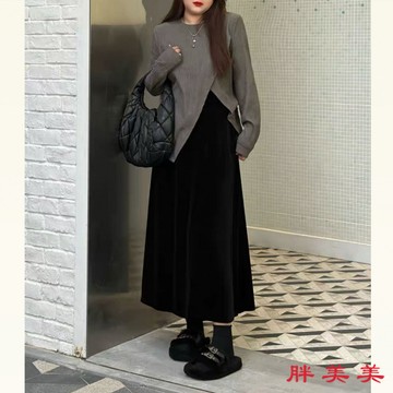 【M-5XL大尺碼】大尺碼女裝 秋冬套裝 休閒套裝 兩件套 大碼女裝兩件套時裝設計感2024秋季新款輕奢高腰顯瘦胖mm半
