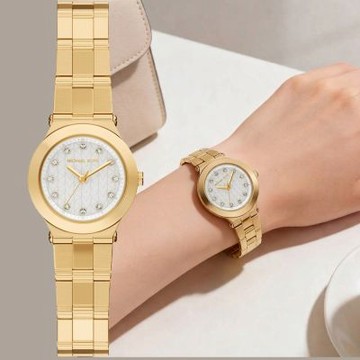 Michael Kors MK Petite Billie 優雅晶鑽小錶徑女錶 開學換新季 送禮推薦-白x金/26mm MK7567