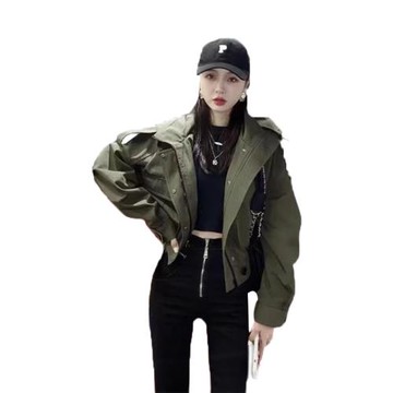 軍綠色小個子短款風衣外套女春秋2025女士夾克上衣超酷炸街沖鋒衣
