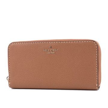 KATE SPADE Lena 荔枝紋明線後置物拉鍊長夾-焦糖色