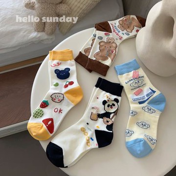 可愛卡通秋冬純棉中筒襪小熊長筒ins潮日系外穿女生熊貓個性創意