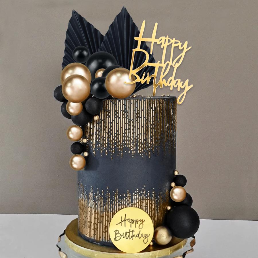 Man Cake Topper Black Gold Ball Cake Topper Happy Birthday