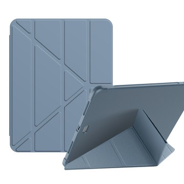 VXTRA 氣囊防摔 2021 iPad 9 10.2吋  Y折三角立架皮套 內置筆槽(淺灰紫)