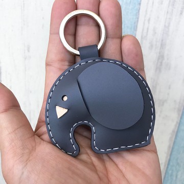 療癒小物 手工皮革 深灰色 可愛 大象 純手工縫製 鑰匙圈 小尺寸