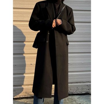 MRCYC毛呢大衣男士中長款秋冬季韓系寬松高級感加厚呢子風衣外套