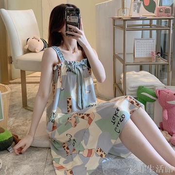 自帶胸墊睡衣女夏韓版少女甜美可愛吊帶可外穿睡裙薄款性感睡衣裙