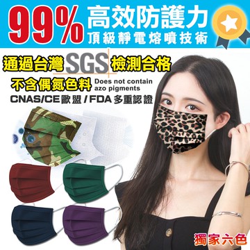 12.12頂級高熔噴三層防護口罩 【多色豹紋迷彩設計款】 成人口罩 防塵口罩 拋棄式口罩 熔噴布 防護口罩
