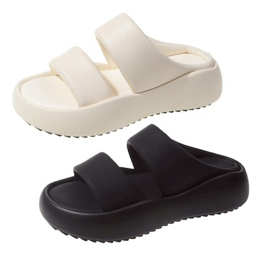 【白鳥麗子】韓風極簡素面一字雙帶厚底拖鞋 店長推薦