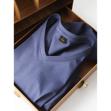 最適合夏季穿搭的衣服，上身有型 面料涼感絲光棉V領短袖t恤男潮