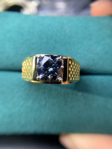 男士莫桑石戒指, 2克拉 灰色莫桑石戒指, 2克拉 灰鑽男戒