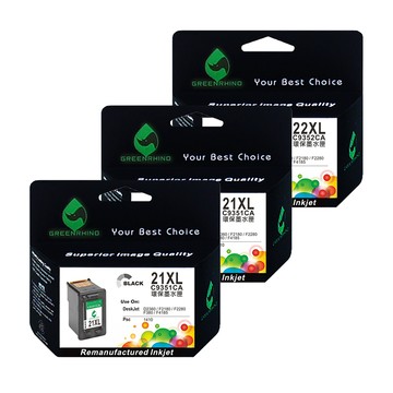Greenrhino for HP NO.21XL+NO.22XL(C9351CA+C9352CA) 2黑+1彩 優惠組 高容量 環保 墨水匣