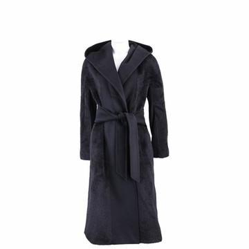 MAX MARA PERSEO 羊駝毛絨黑色羊毛繫帶連帽大衣 外套