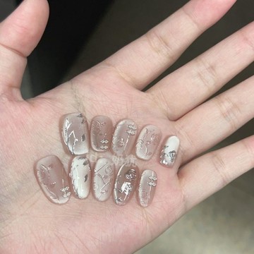 【若芙-粉】裸感肉粉貓眼高品質手繪新中式國風旂袍純手工穿戴甲